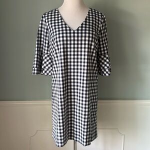 Draper James navy gingham bell sleeve dress